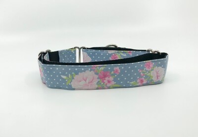 Martingale Dog Collar With Optional Flower Or Bow Tie Pink Roses On Gray Polka Dot Adjustable Slip On Collar Sizes S, M, L, XL - image2